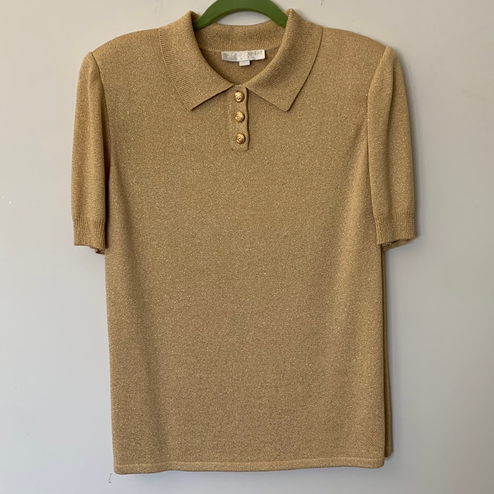Vintage St. John Gold Sparkle Knitted Polo Size Large